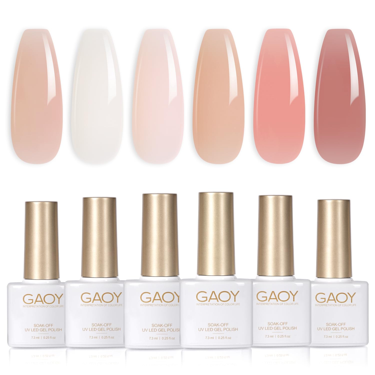 GAOY Milky Jelly Nude Gel Nail Polish Set – 6 Sheer Colors, UV Cure, Soak-Off Gel Kit