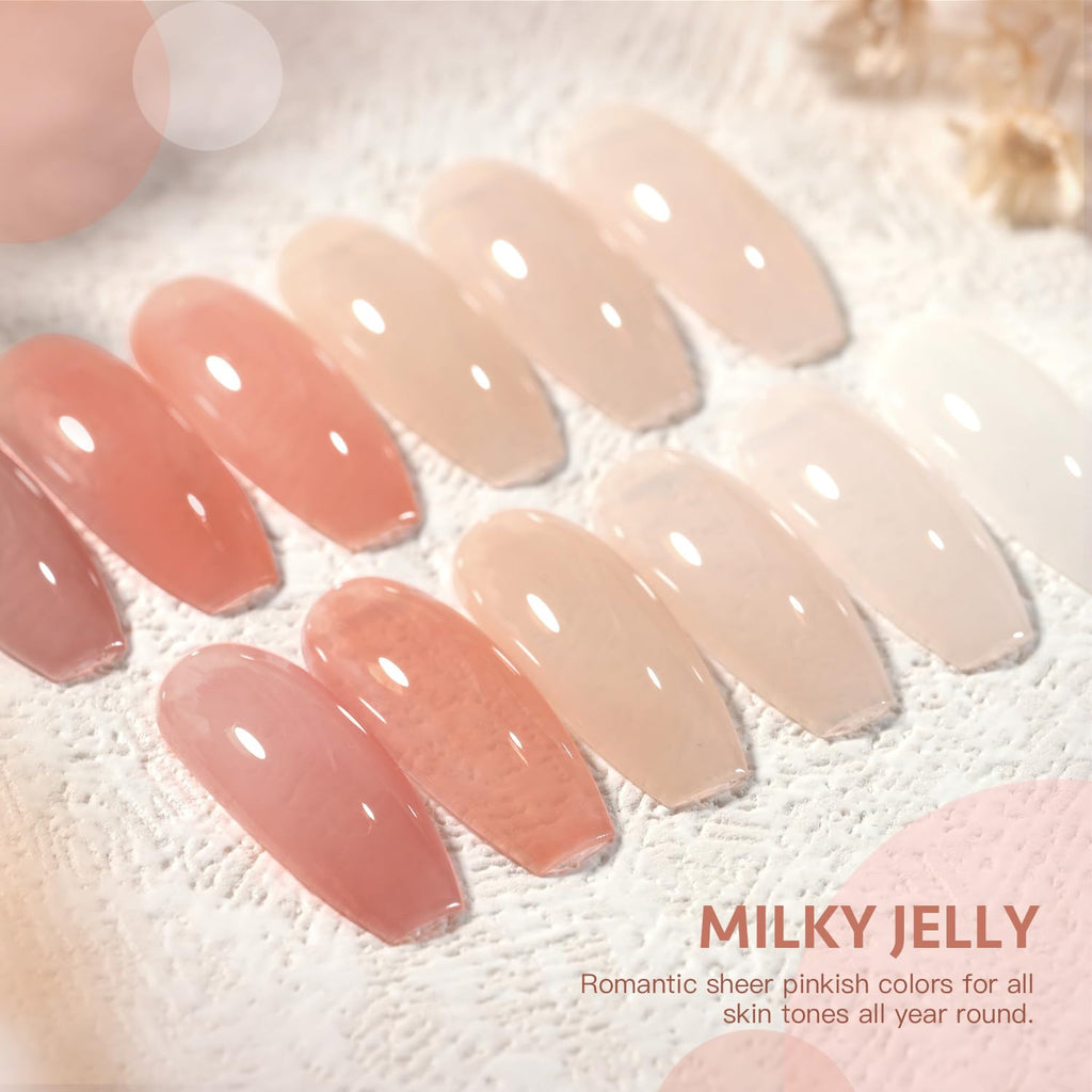 GAOY Milky Jelly Nude Gel Nail Polish Set – 6 Sheer Colors, UV Cure, Soak-Off Gel Kit
