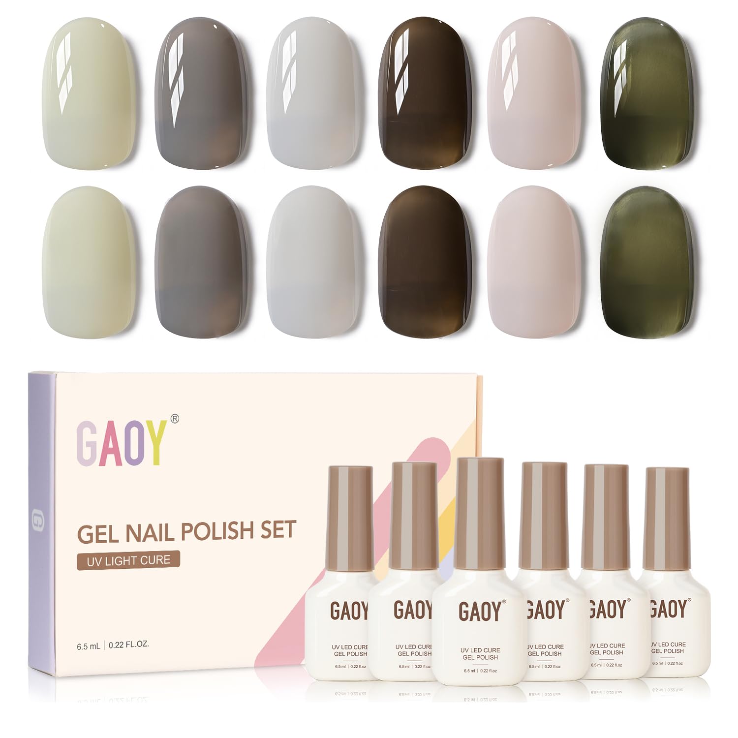 GAOY Milky Gel Nail Polish: 6 Creamy Nude, Gray & Green Shades for Home Manicures