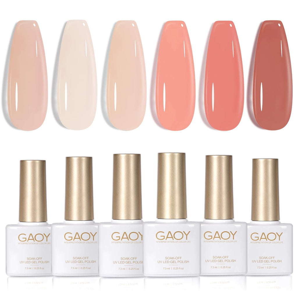 GAOY Milky Pink Jelly Nude Gel Nail Polish Set — 6 Sheer Colors, UV-Cure