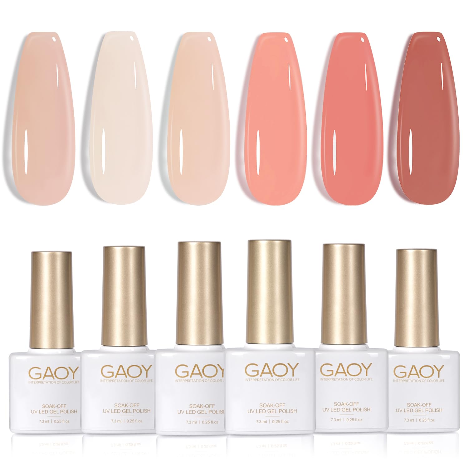 GAOY Milky Pink Jelly Nude Gel Nail Polish Set — 6 Sheer Colors, UV-Cure