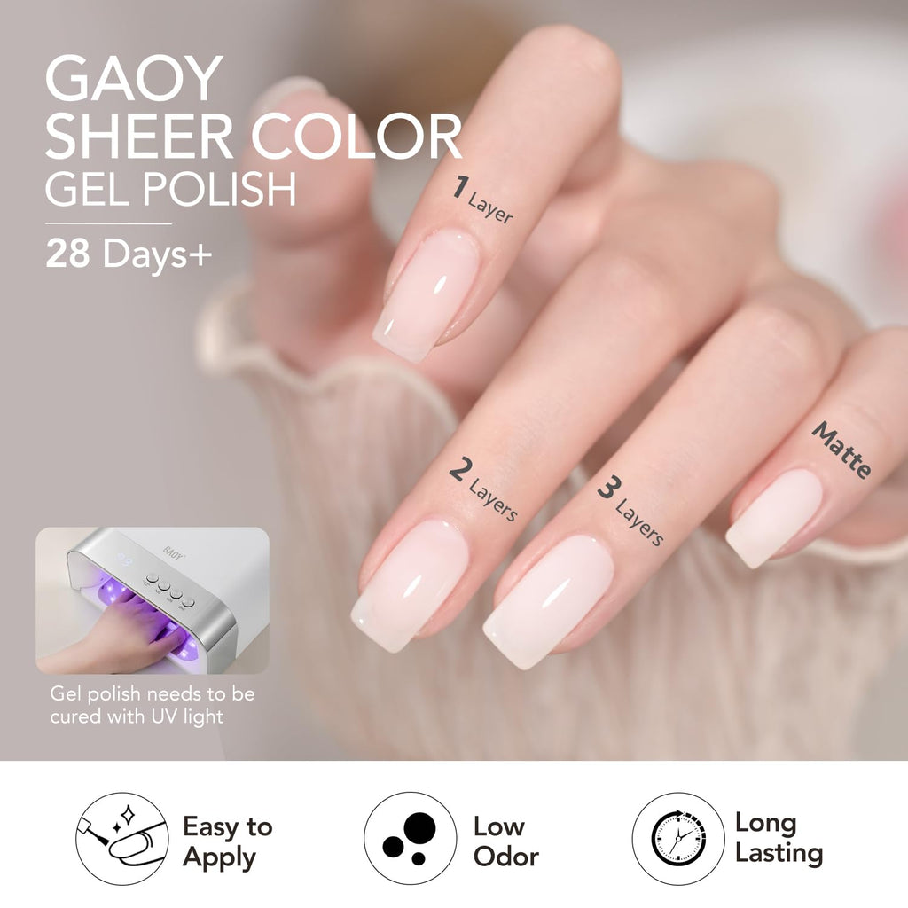 GAOY Mizzle Gel Nail Polish Kit — Jelly Milky White, Blue Gray & Purple (6 Colors) for At-Home Manicures
