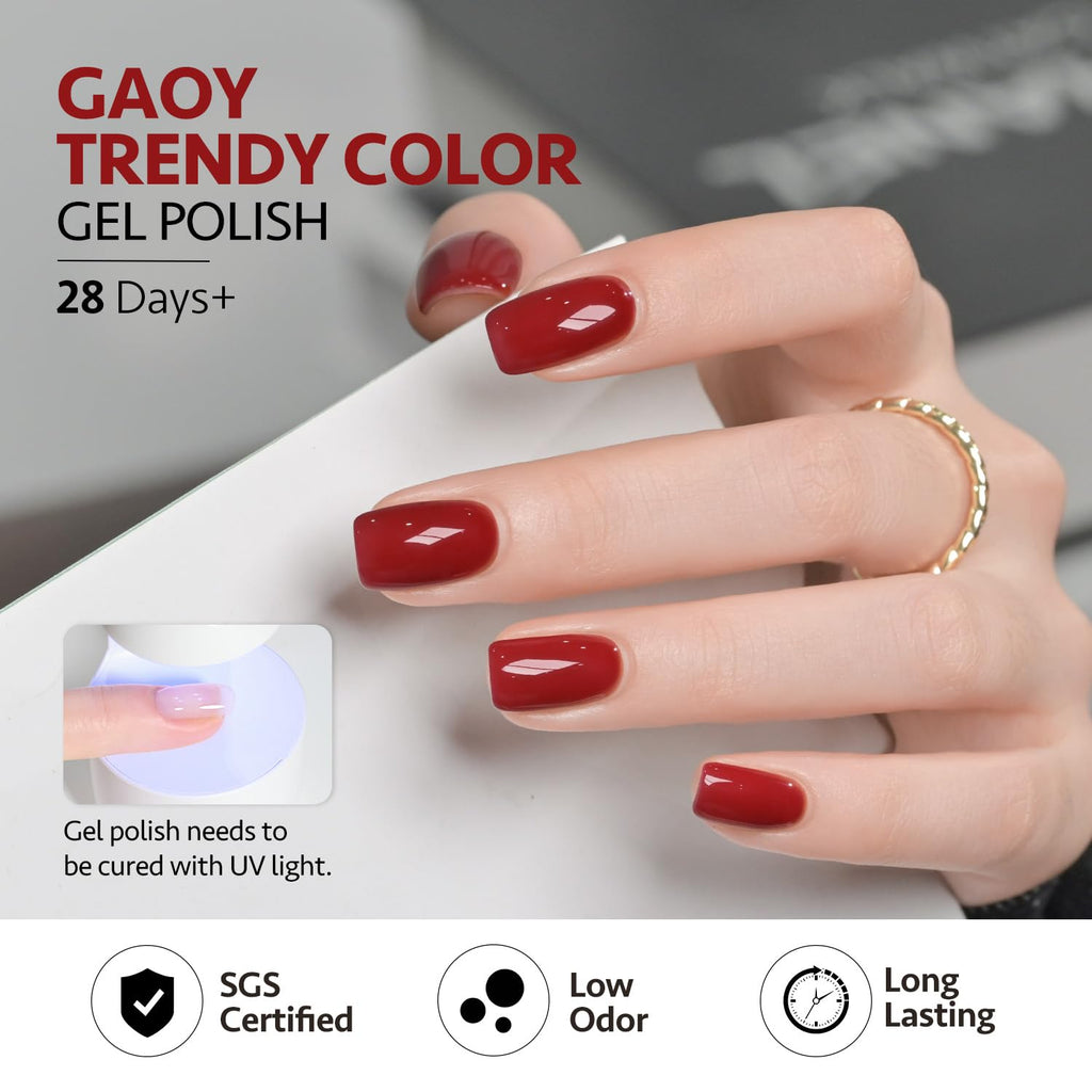 GAOY 42-Pcs Gel Nail Polish Kit — 39 Colors + Glossy & Matte Top Coat + Base Coat for Salon & DIY at Home