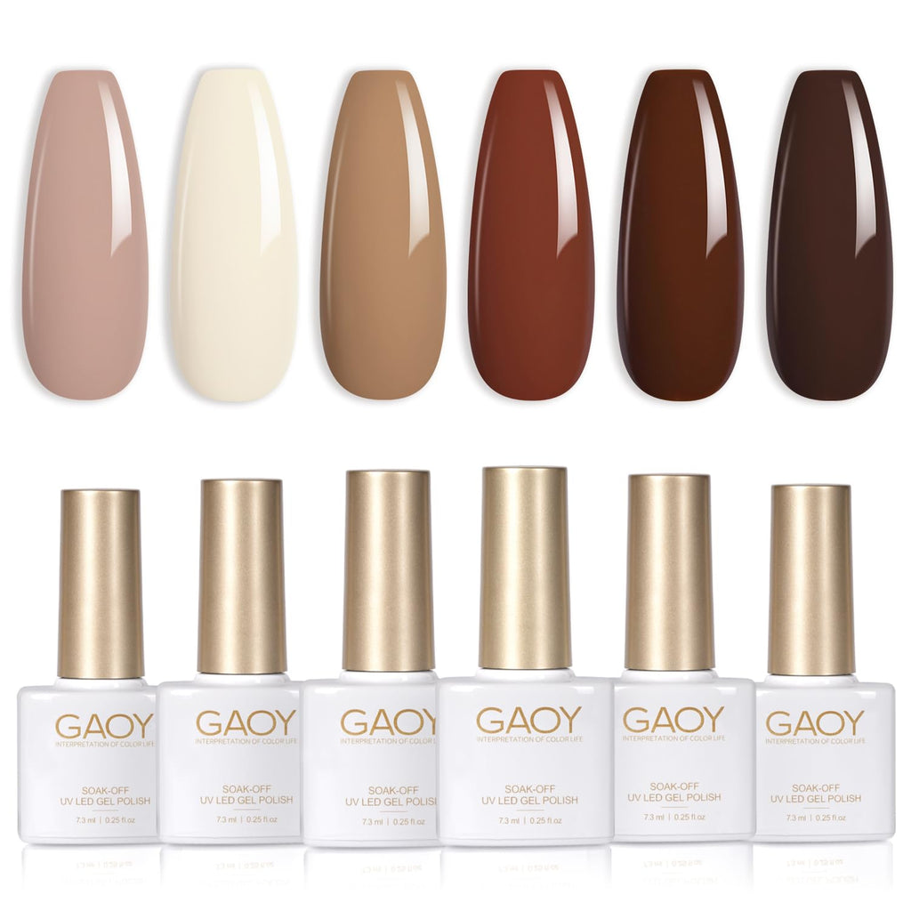GAOY Nude Brown Fall Gel Nail Polish Set – 6 Colors for At-Home Nail Art
