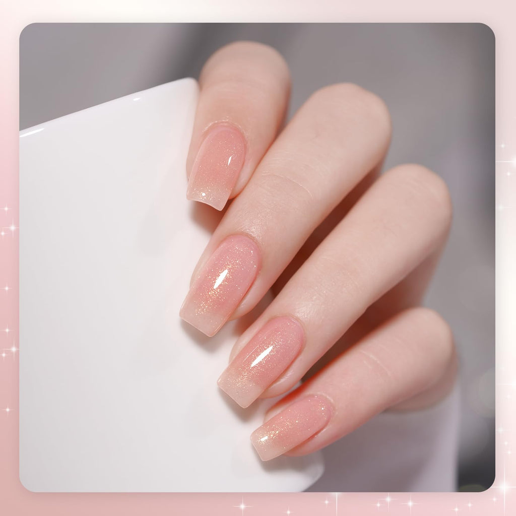 GAOY Nude Jelly Gel Nail Polish Kit – 6 Milky Pink Brown Shimmer Colors for Home Manicures