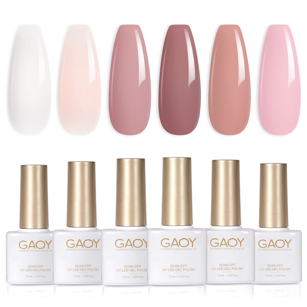 GAOY Pink Nude Gel Nail Polish Set – 6 Neutral Jelly Shades for Salon & Home