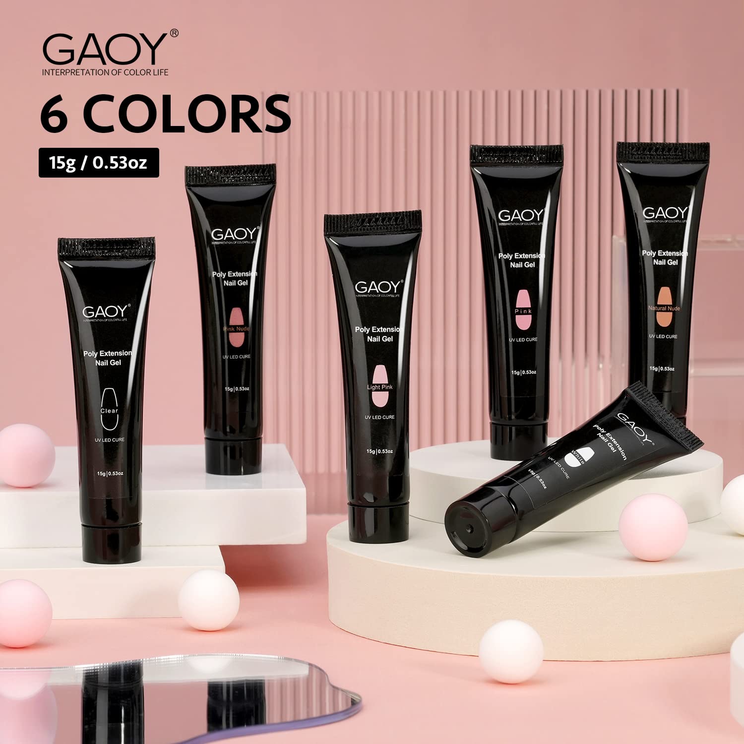 GAOY Poly Gel Set – 6 Nude Pink Builder Gels for Nail Extensions | Beginner to Pro DIY