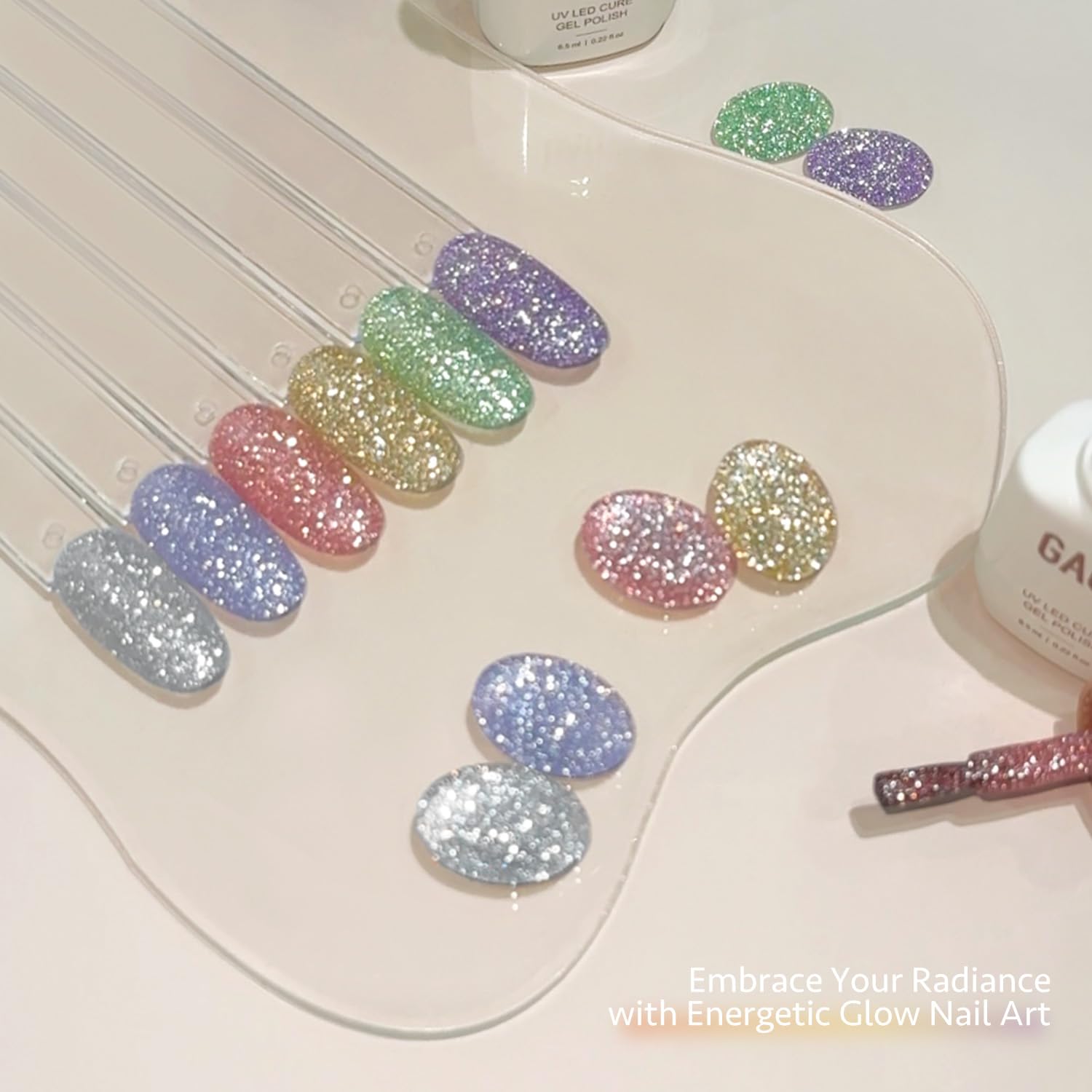 GAOY Reflective Glitter Gel Nail Polish Set – 6 Colors Pink Silver Purple Holographic Sparkle, Soak-Off UV Cure, Energetic Glow