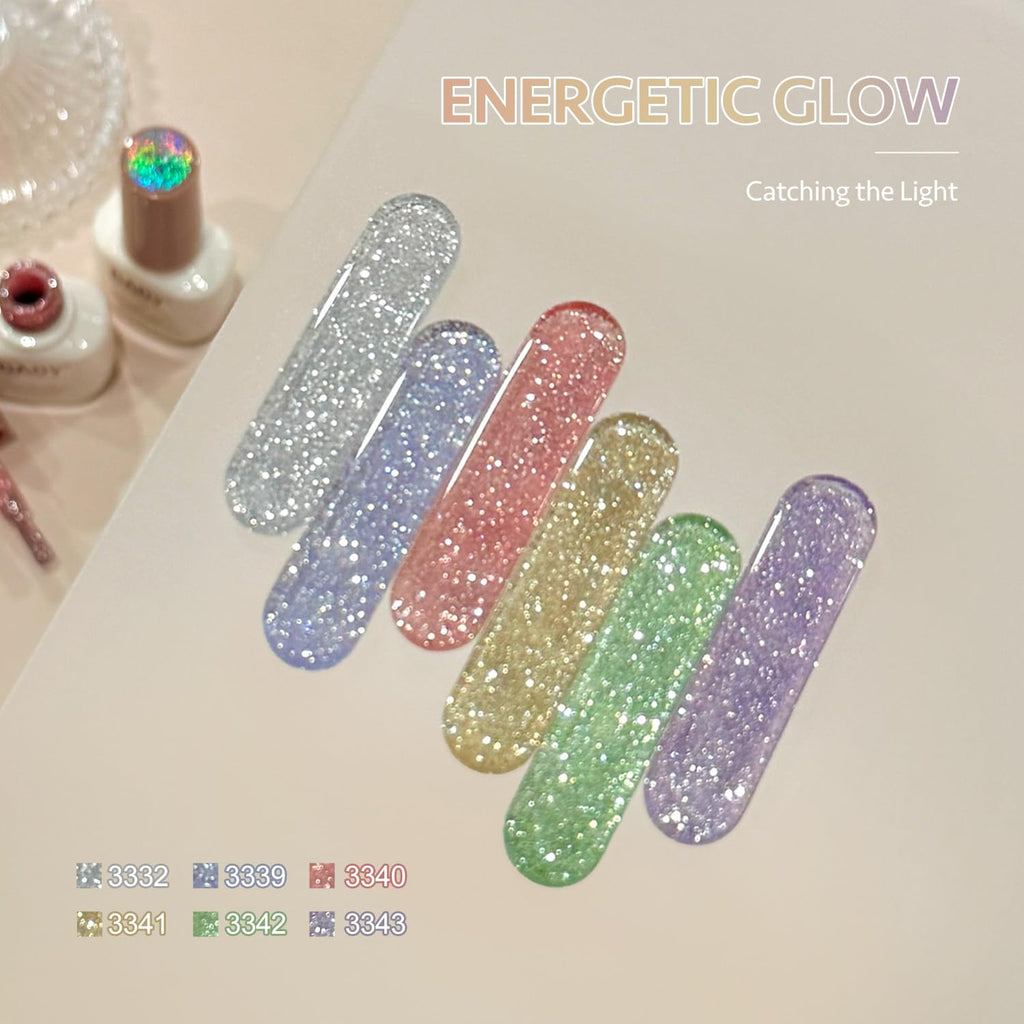 GAOY Reflective Glitter Gel Nail Polish Set – 6 Colors Pink Silver Purple Holographic Sparkle, Soak-Off UV Cure, Energetic Glow