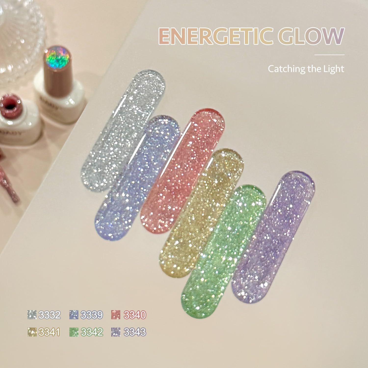 GAOY Reflective Glitter Gel Nail Polish Set – 6 Colors Pink Silver Purple Holographic Sparkle, Soak-Off UV Cure, Energetic Glow