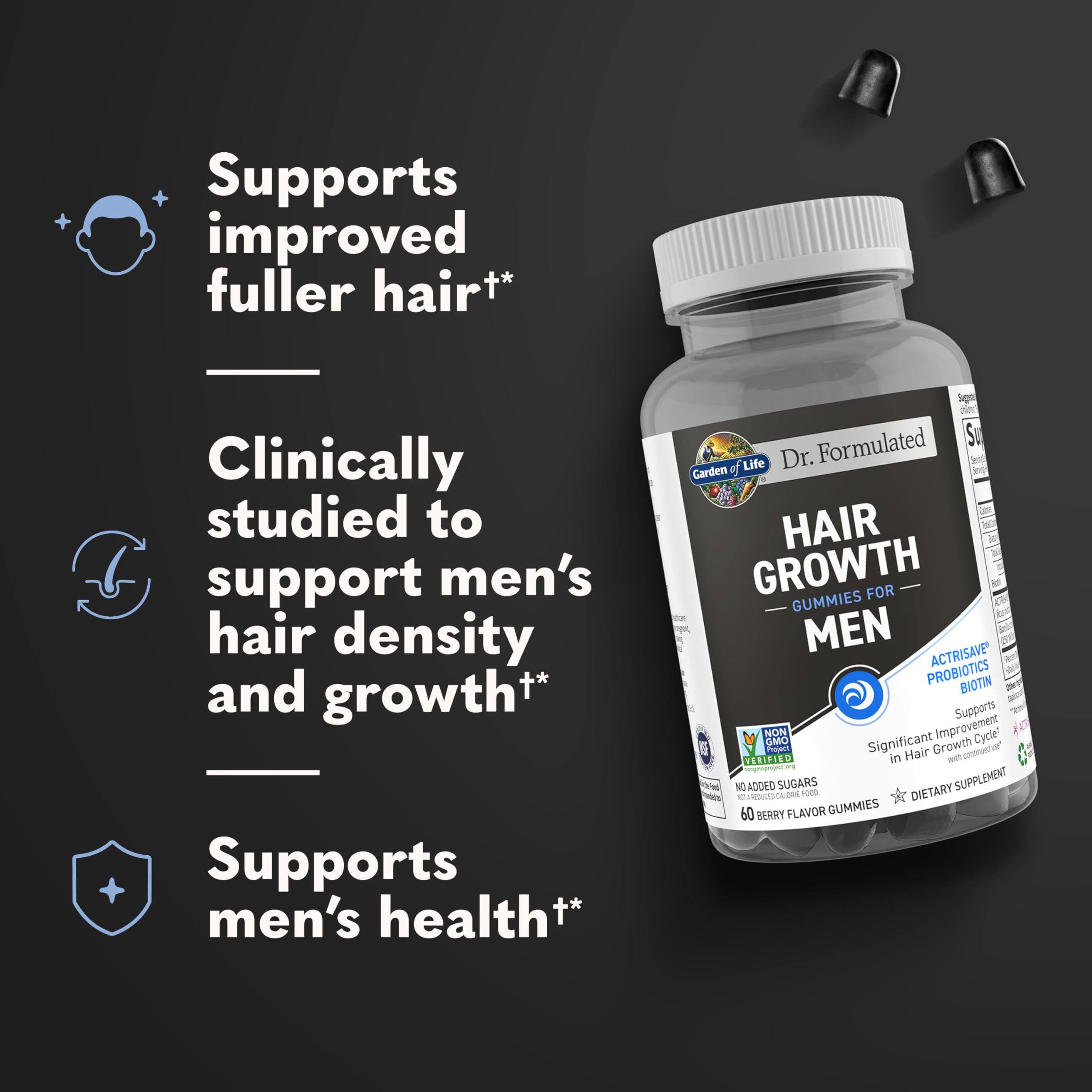Garden of Life Dr. Formulated Hair Growth Gummies for Men – Berry Flavor, 60 Count