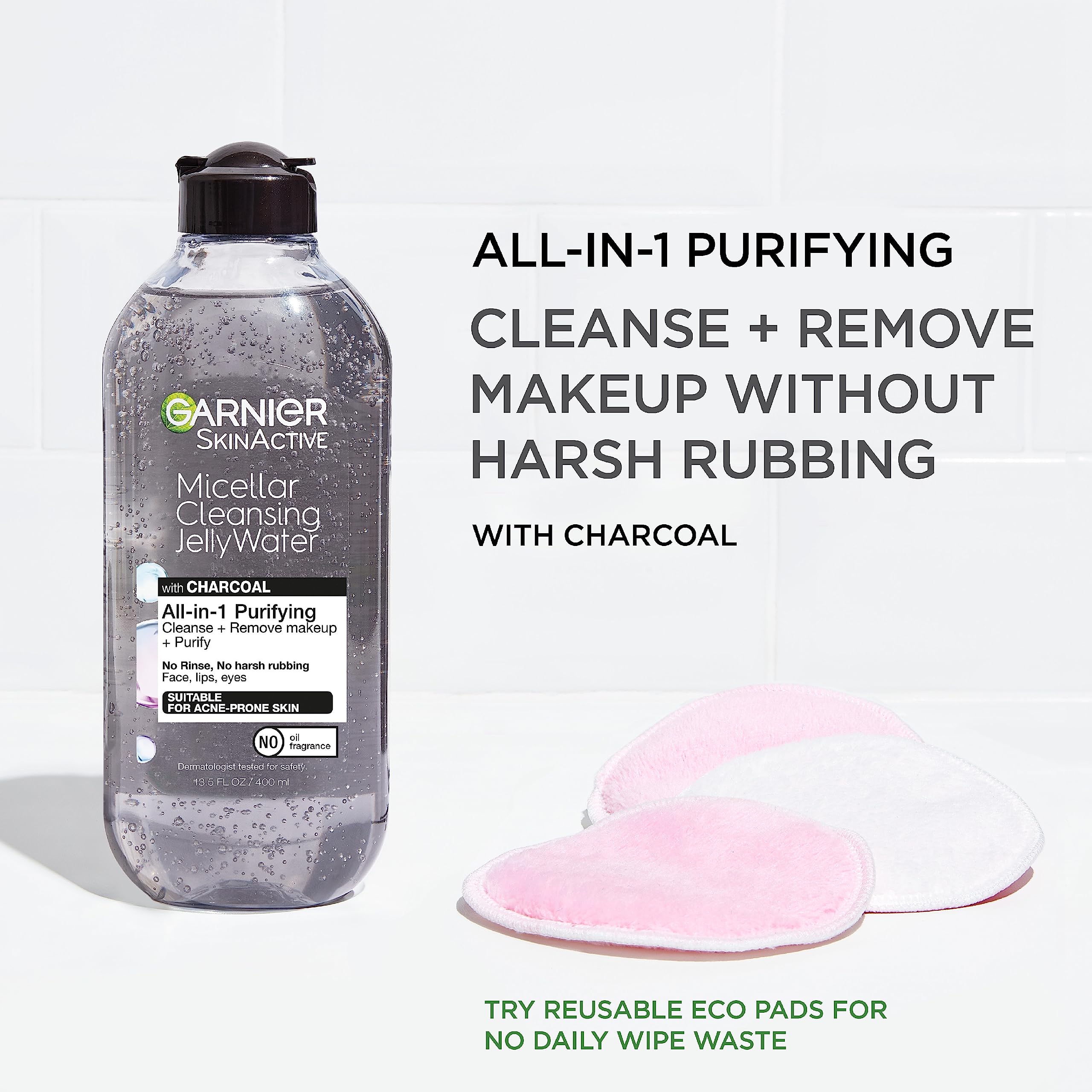 Garnier SkinActive Micellar Cleansing Jelly Water with Charcoal — All-in-One Purifying Cleanser (2 Pack)