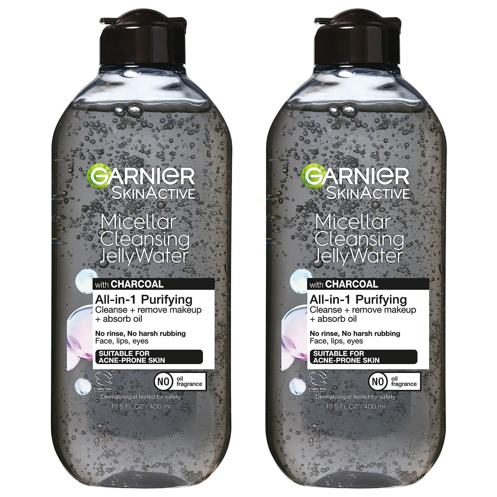Garnier SkinActive Micellar Cleansing Jelly Water with Charcoal — All-in-One Purifying Cleanser (2 Pack)