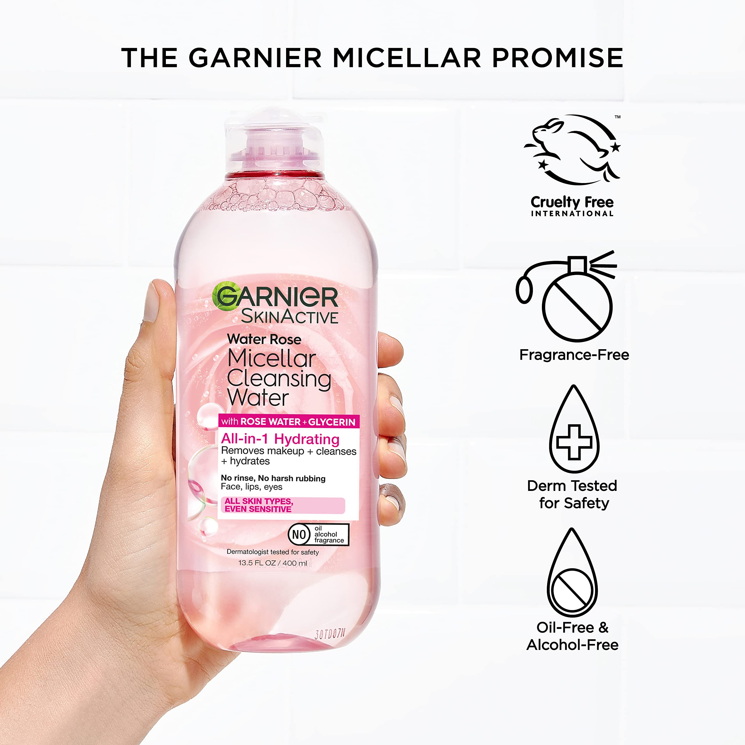Garnier Micellar Water with Rose Water & Glycerin – Hydrating Cleanser & Makeup Remover (13.5 oz, 2 ct)