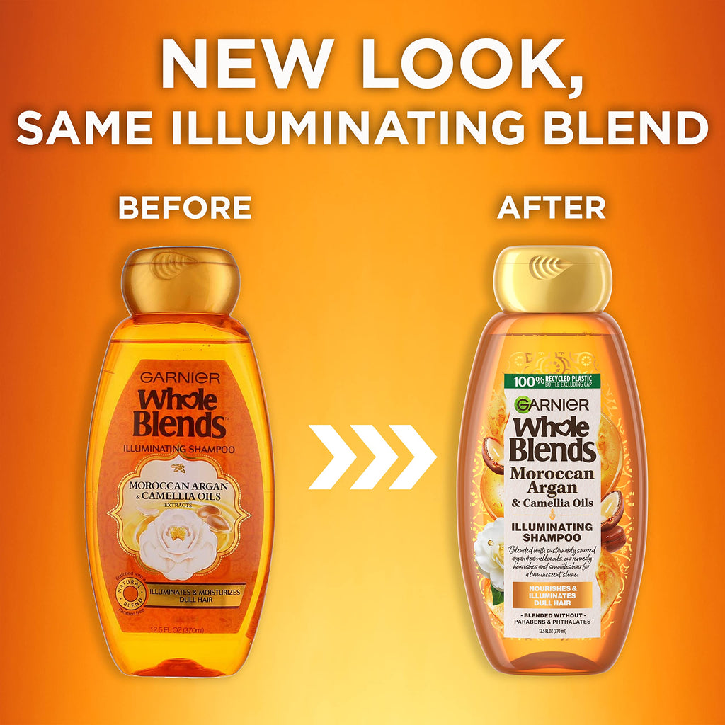 Garnier Whole Blends Moroccan Argan & Camellia Oils Illuminating Conditioner for Silky Shine – 12.5 fl oz, 3 Count (Packaging May Vary)