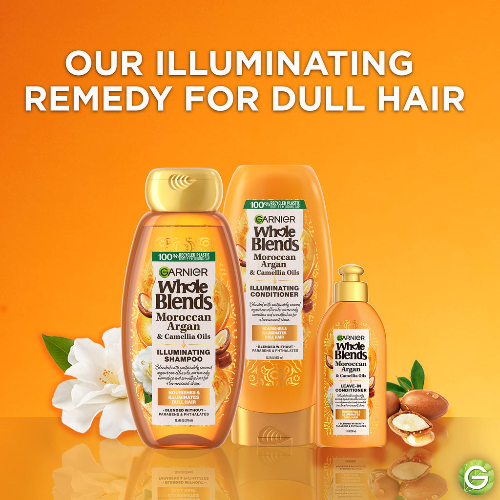 Garnier Whole Blends Moroccan Argan & Camellia Oils Illuminating Conditioner for Silky Shine – 12.5 fl oz, 3 Count (Packaging May Vary)