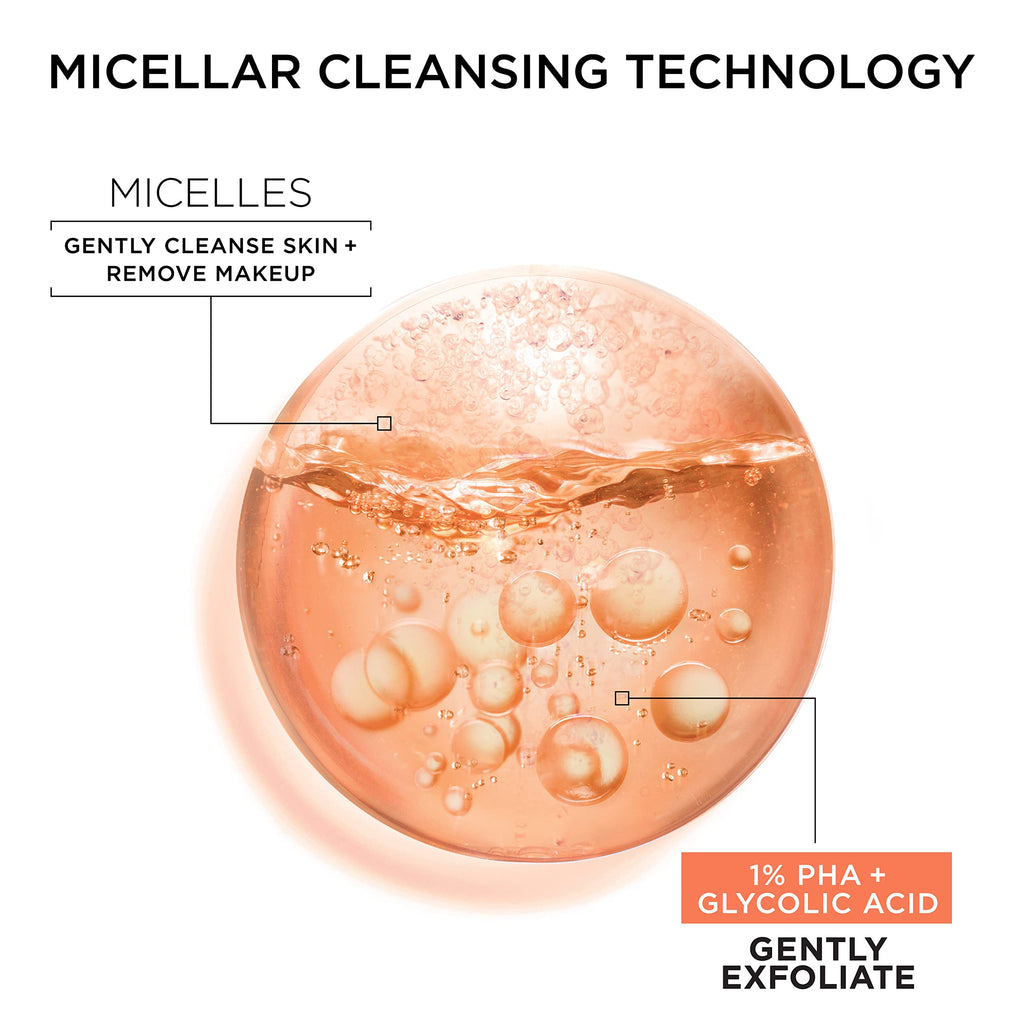 Garnier SkinActive Gentle Peeling Micellar Water – 1% PHA & Glycolic Acid, Exfoliating Cleanser & Makeup Remover (2 Pack)