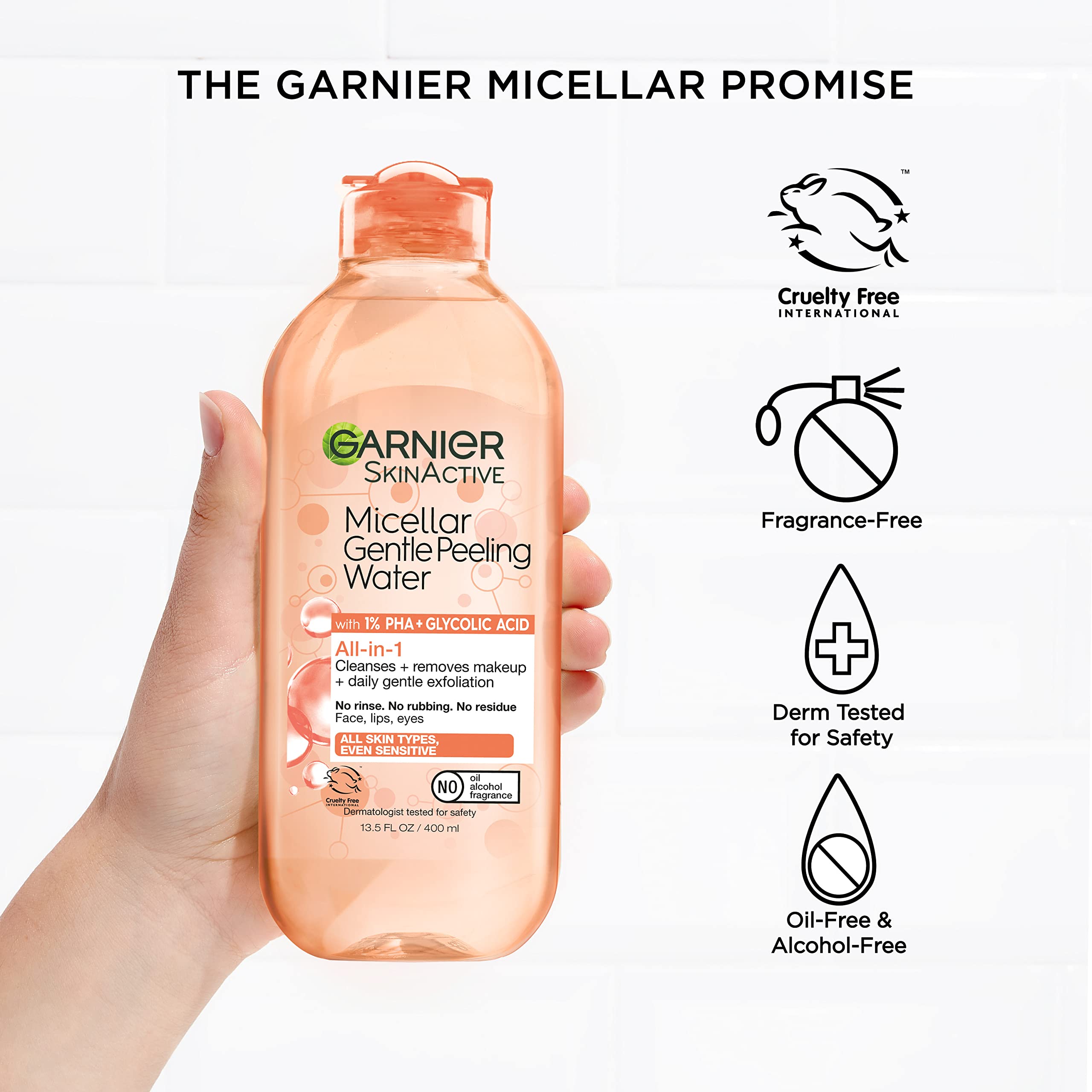 Garnier SkinActive Gentle Peeling Micellar Water – 1% PHA & Glycolic Acid, Exfoliating Cleanser & Makeup Remover (2 Pack)