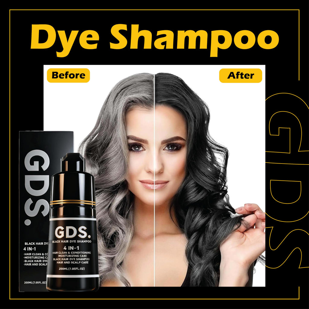 GDS Hair Dye Shampoo 4-in-1: Instant Black Color & Gray Coverage
