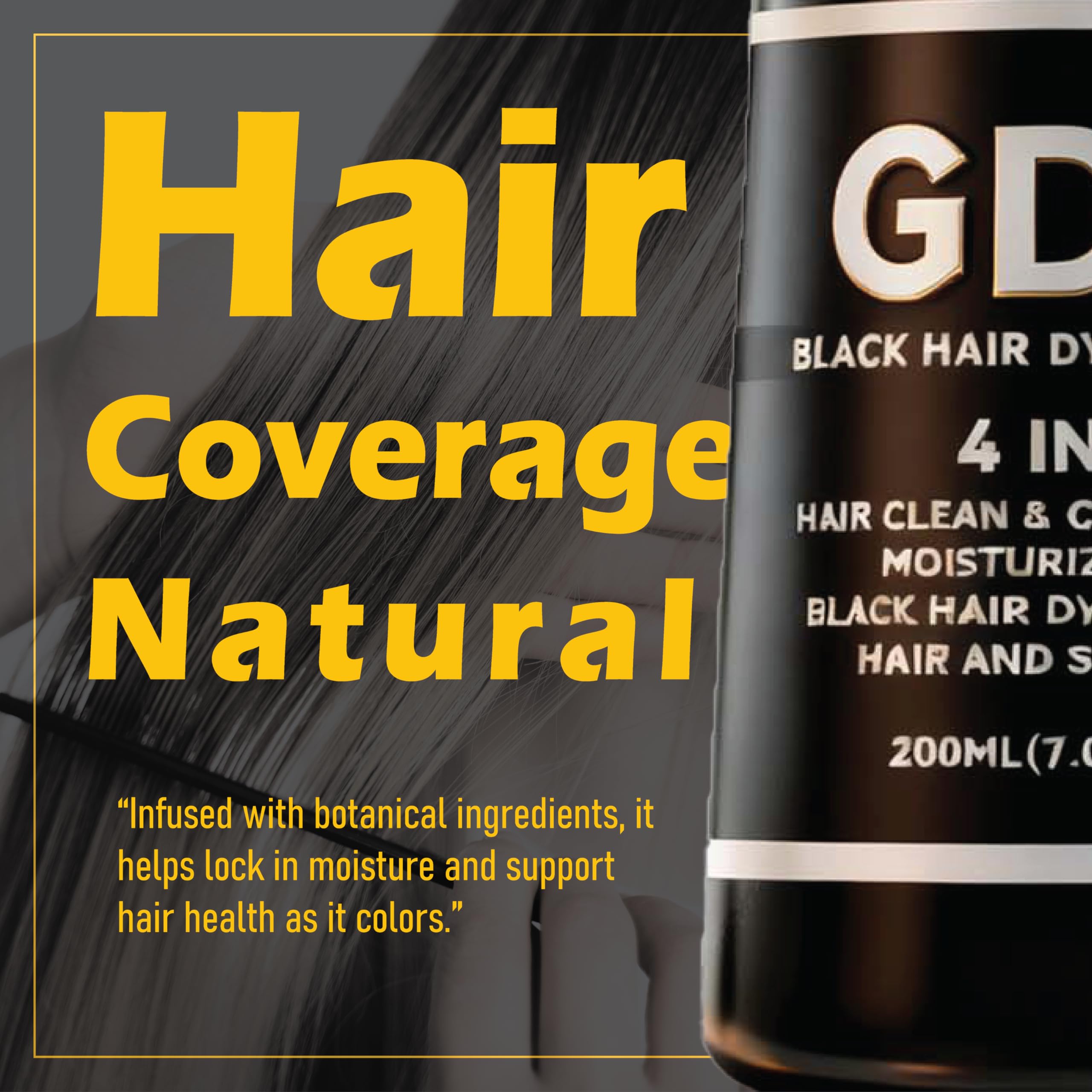 GDS Hair Dye Shampoo 4-in-1: Instant Black Color & Gray Coverage