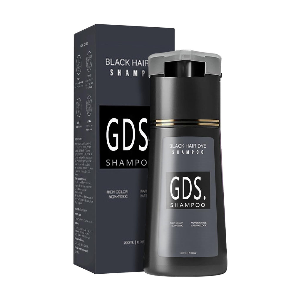 GDS Shampoo Black 4-in-1 Hair Dye Shampoo for Gray Coverage – Instant, Long-Lasting Color (6.76 fl oz)