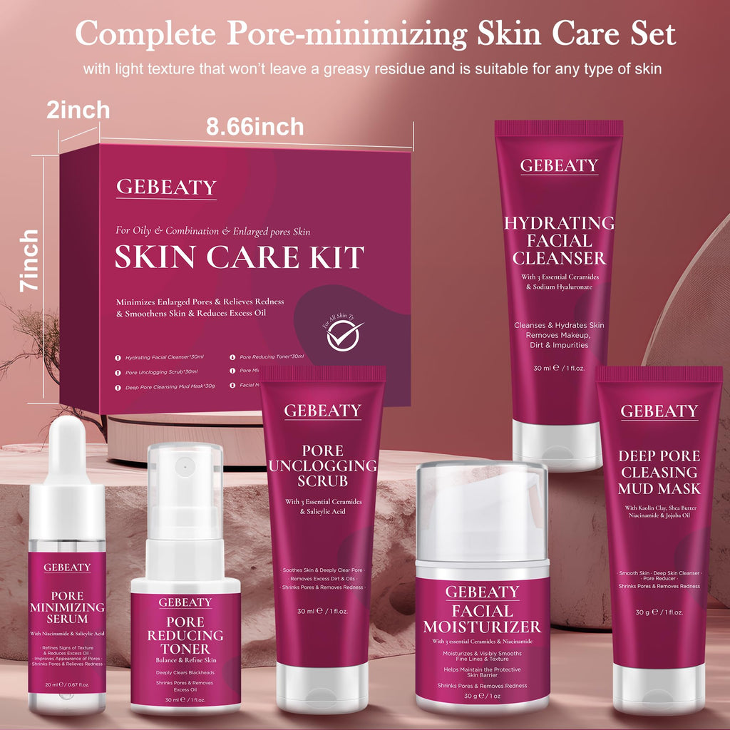 GEBEATY 6-Piece Skin Care Set for Teens & Women | Pore-Minimizing Glow