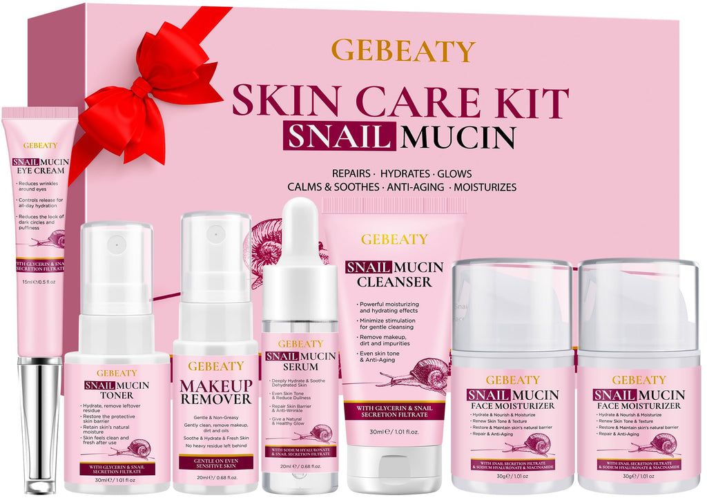 GEBEATY 7-Pc Snail Mucin Skincare Gift Set - Hydrating & Soothing