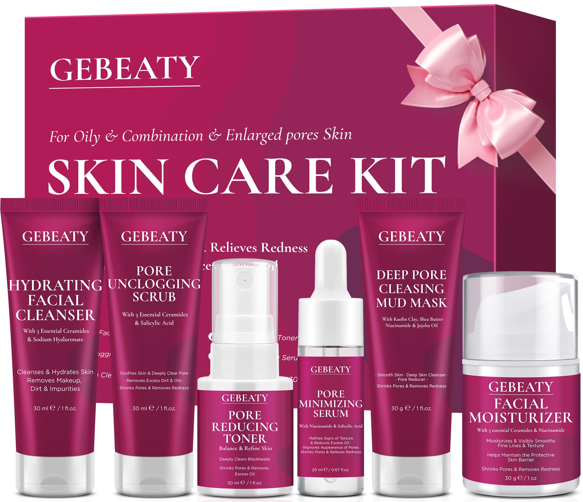 GEBEATY 6-Piece Skin Care Set for Teens & Women | Pore-Minimizing Glow