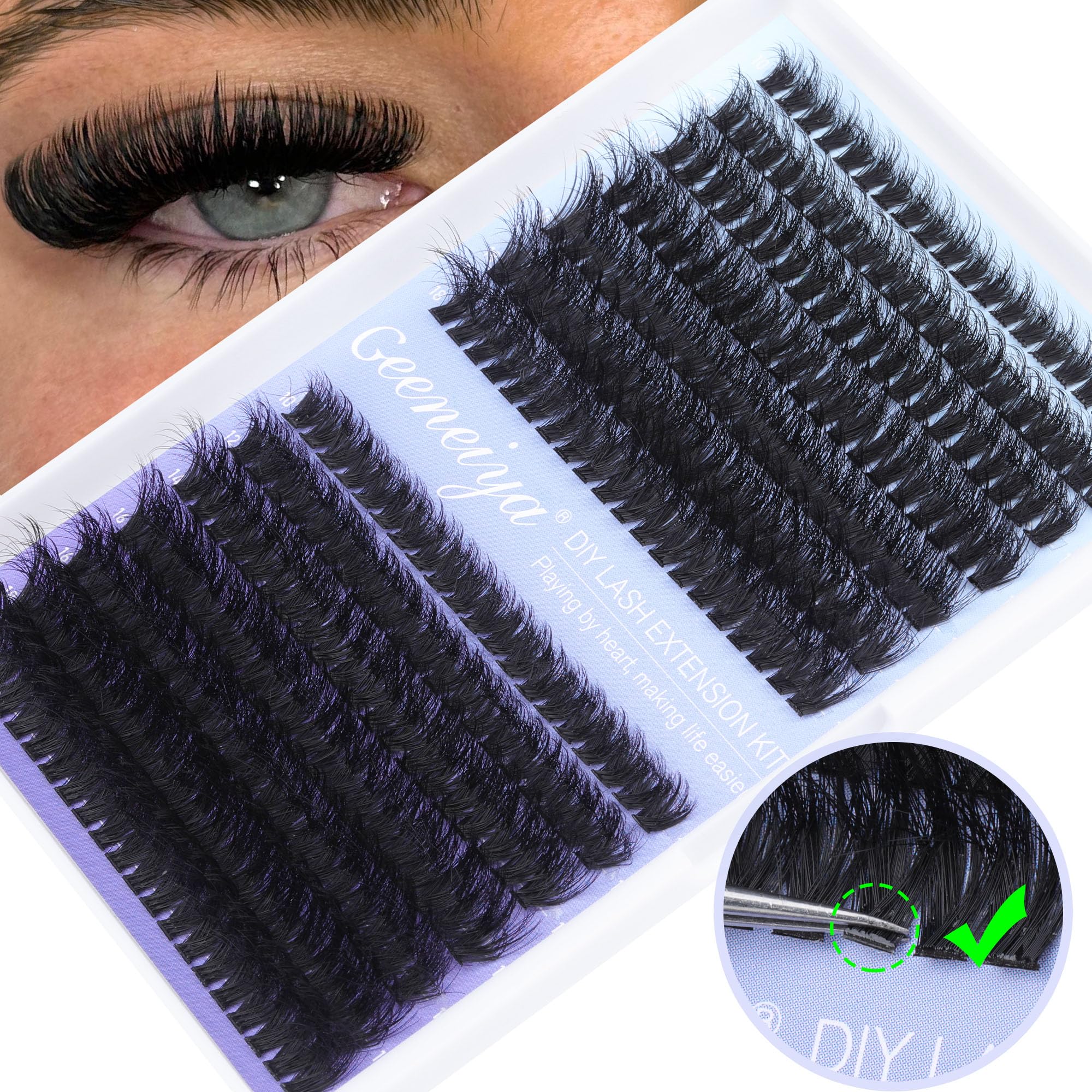 Geeneiya Full Lash Extension Kit – DIY Cluster Lashes with Bond & Seal, Remover, Tweezers (280 Pcs)