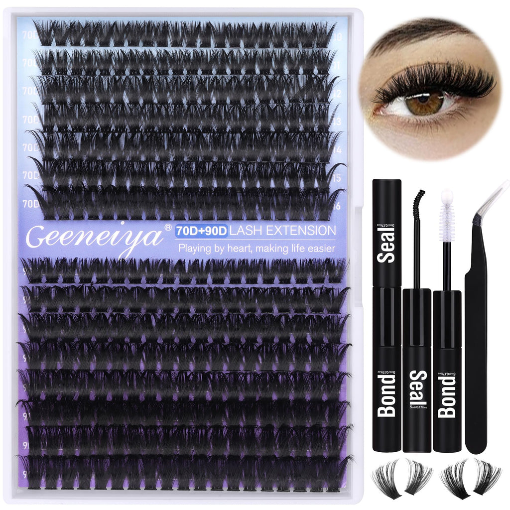 Geeneiya Wispy Lash Clusters Kit 70D+90D – DIY Lash Extensions with Waterproof Bond & Seal Glue