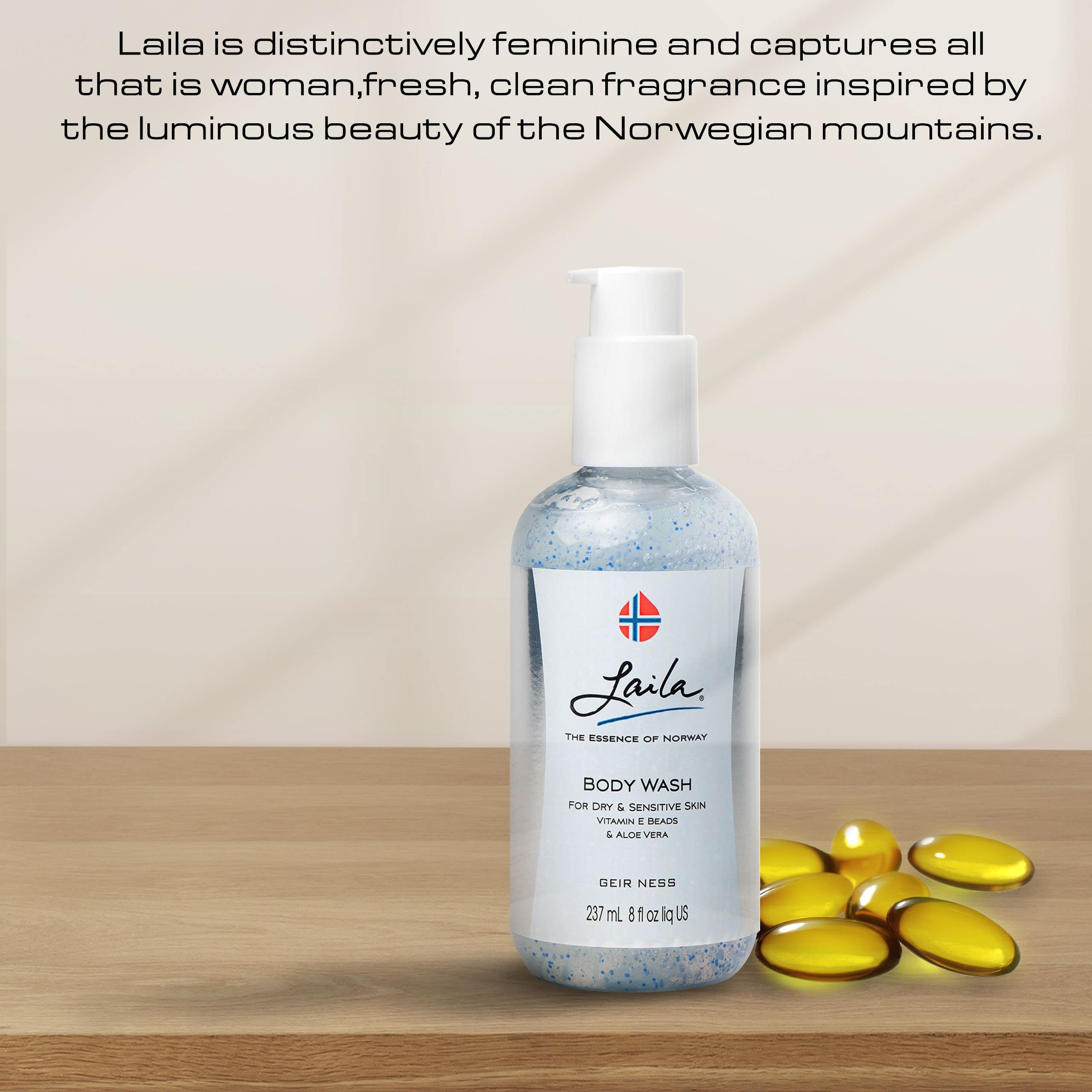Geir Ness Laila Body Wash – Nourishing Shower Gel with Vitamins A & E for Dry & Sensitive Skin | Rich Foam & Delicate Fragrance