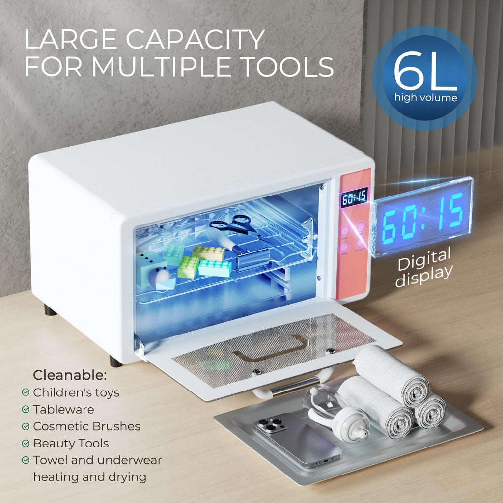 Geisofu UV Light Nail Tool Cleaning Machine – Dry Heat Cabinet UV Cleaner for Nails & Barber Tools, 6L 110V 160W White
