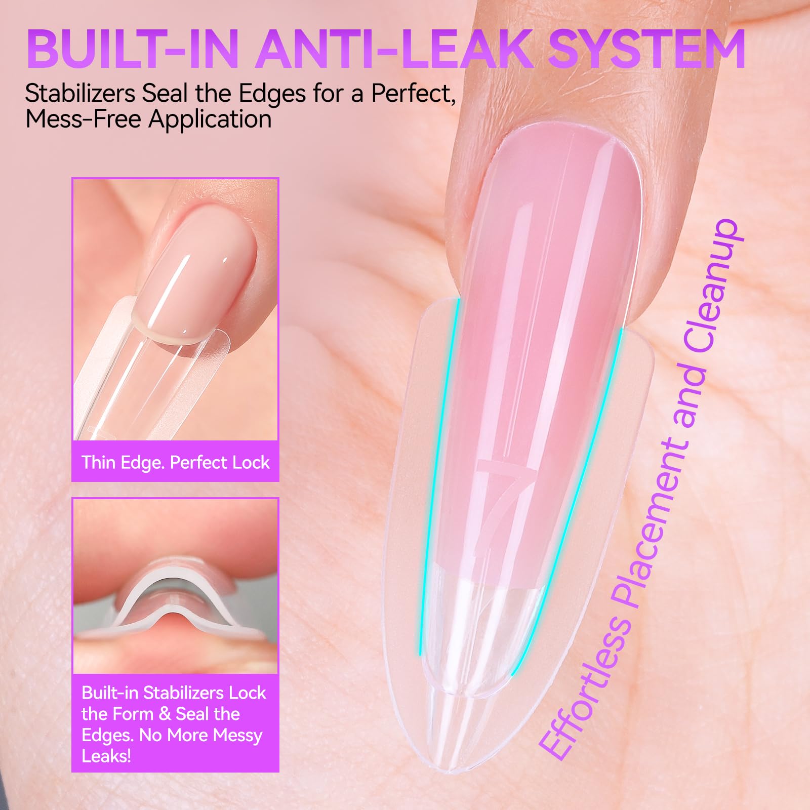 Gelike EC Salon-Perfect Sandwich Dual Forms for Builder Gel – 240Pcs, 15 Sizes, Almond Round