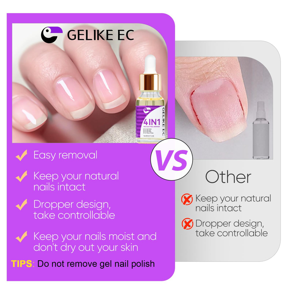 Gelike ec Press On Nail Glue Remover No Acetone – Gentle, Nourishing Formula 15ml