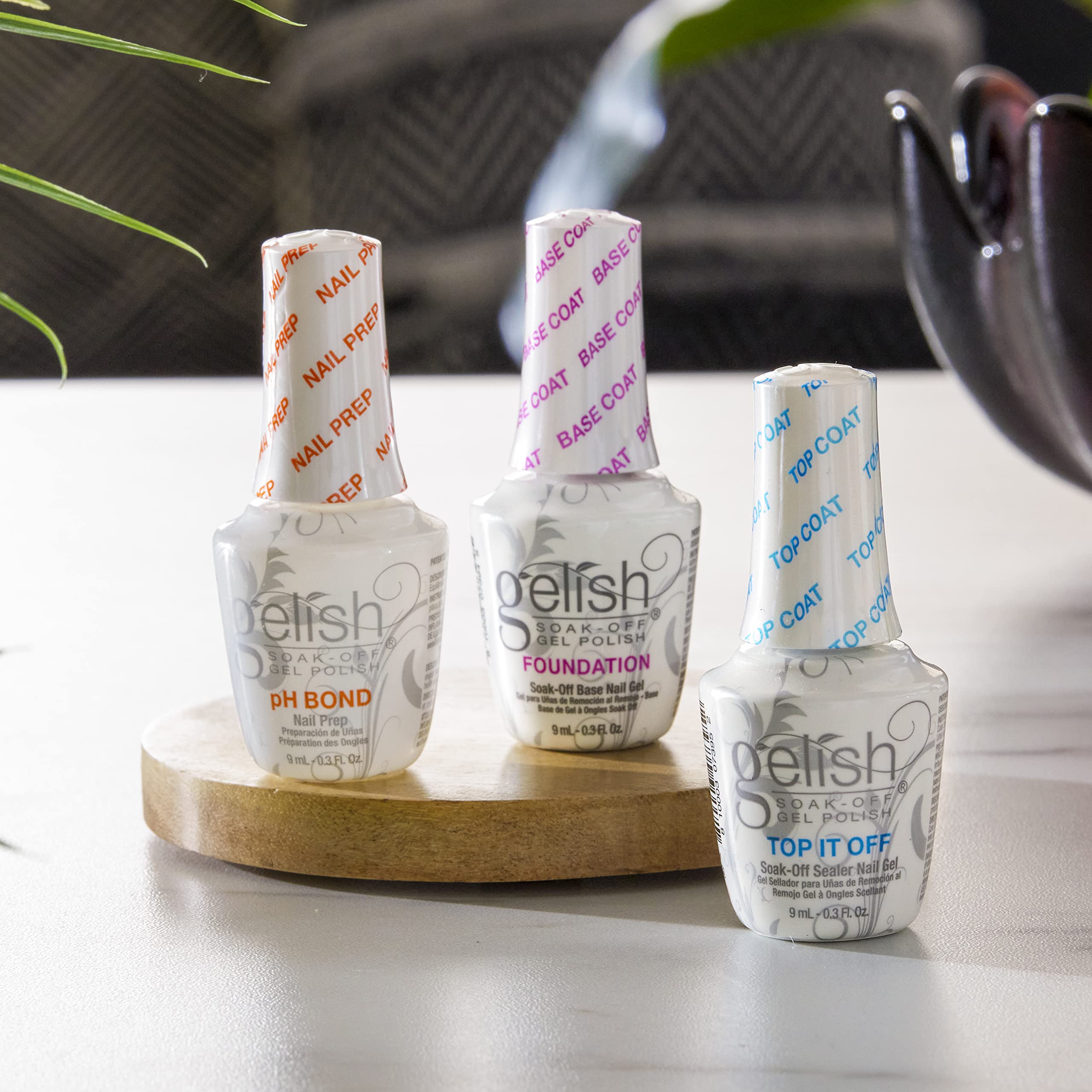 Gelish Mini Terrific Trio Gel Nail Polish Kit – 9 mL with pH Bond, Foundation Base & Top It Off