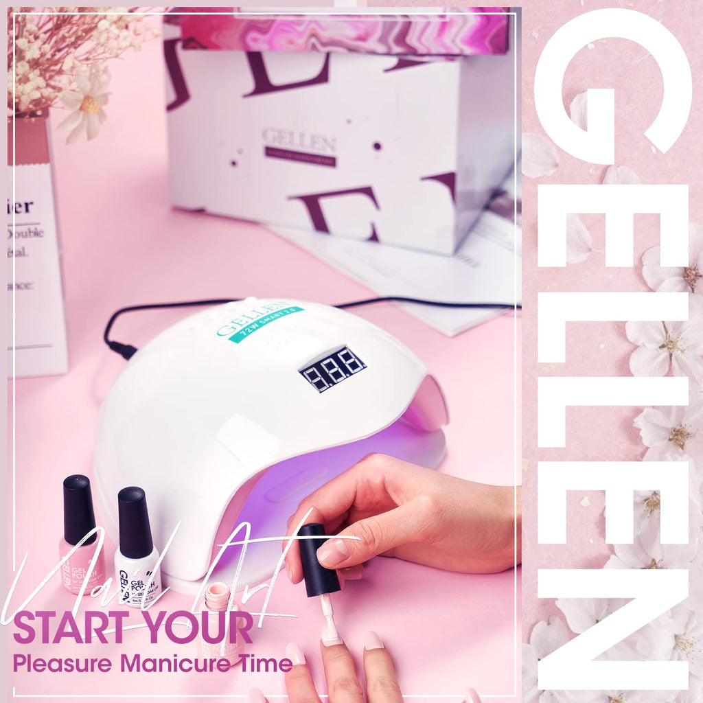 GELLEN Gel Nail Polish Kit with 72W LED Lamp – 12 Fall/Winter Shades, Base & Top Coats, Nail Art & Tools