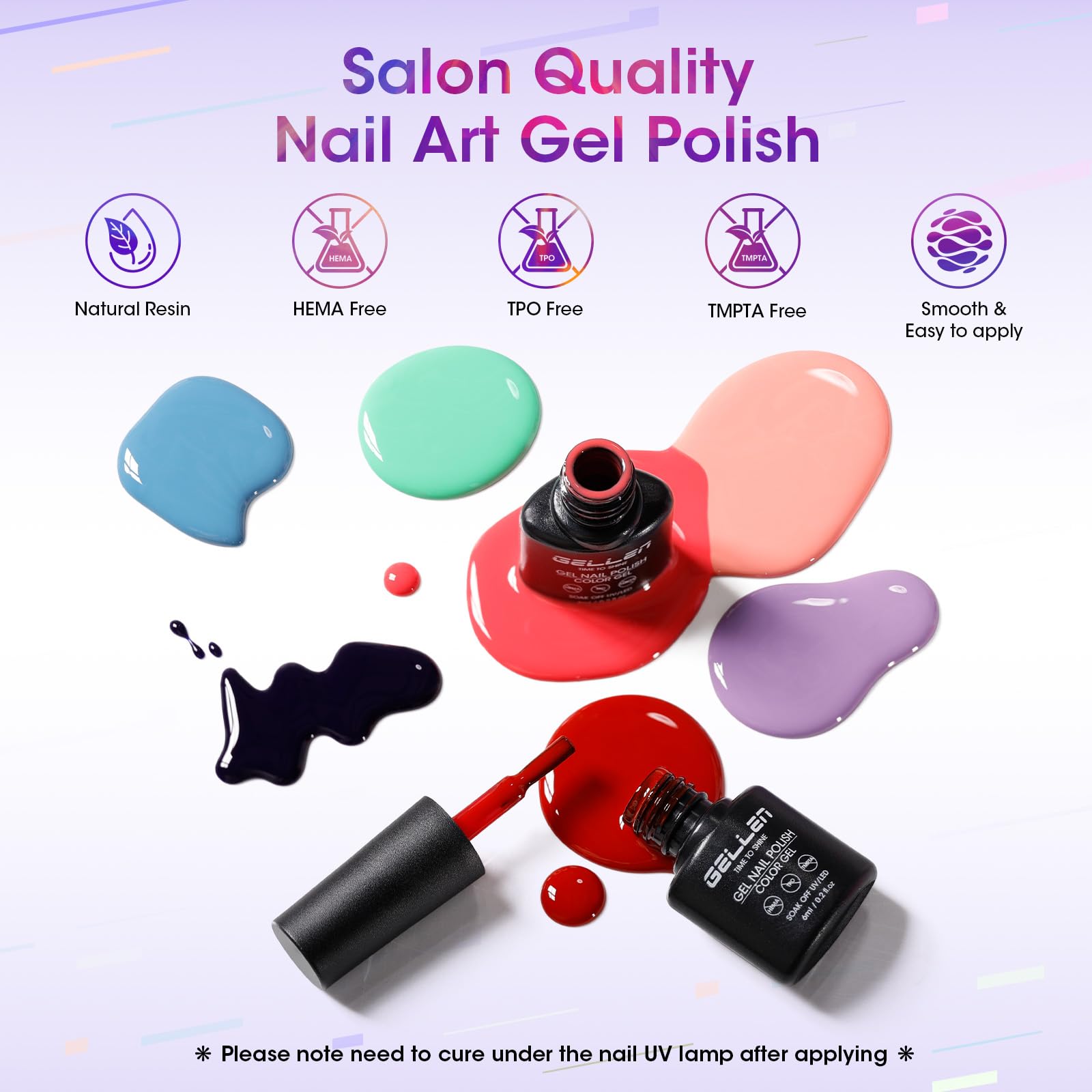 GELLEN 71-Piece Gel Nail Kit with 54W UV/LED Lamp — 32 Colors, Base & Top Coats, Home Salon Pro Set