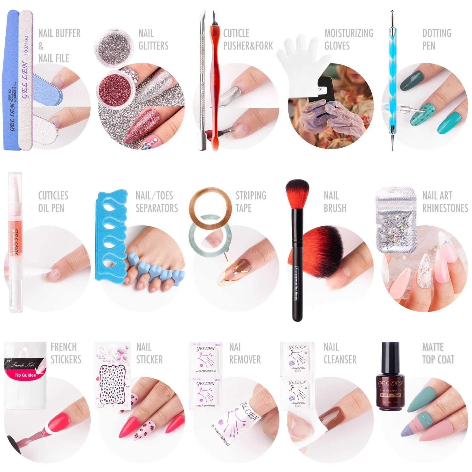 GELLEN Gel Nail Polish Kit with 72W UV LED Lamp – 12 Colors, No-Wipe Base/Top Coat, All-In-One Manicure