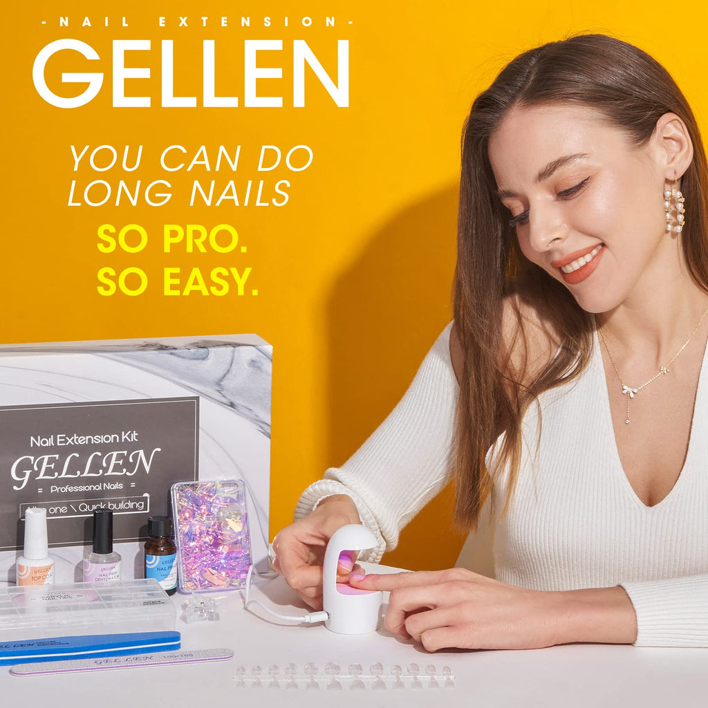 Gellen Gel Nail Kit: Complete All-In-One Set with 240 Tips, UV Lamp, and 3-in-1 Glue Gel