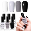 GELLEN Black White Gray Nail Polish 4-Color Set + Base & Top Coat – Quick Dry, HEMA Free, Toxin Free