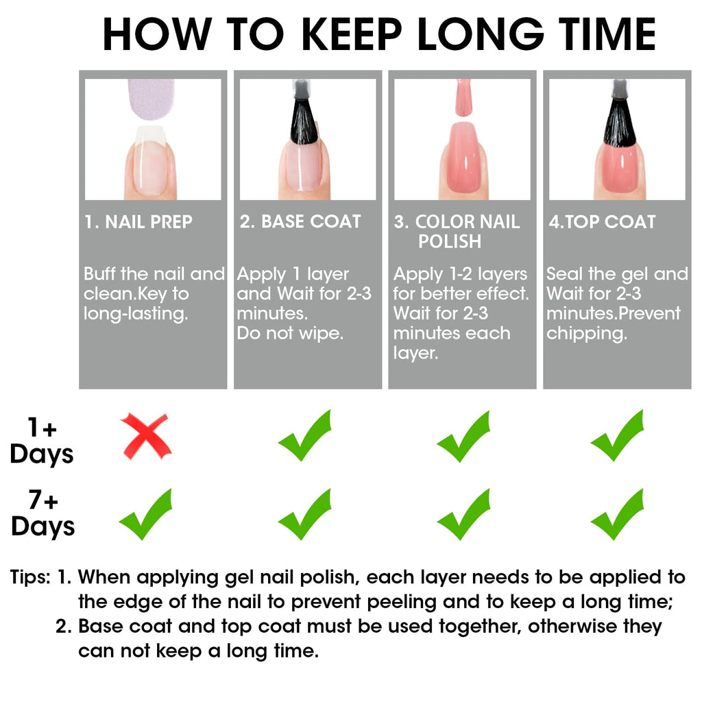 GELLEN Black White Gray Nail Polish 4-Color Set + Base & Top Coat – Quick Dry, HEMA Free, Toxin Free