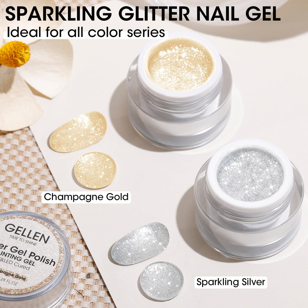 GELLEN Painting Gel for Nails – Champagne Gold & Sparkling Silver, HEMA-Free, UV/LED Cured