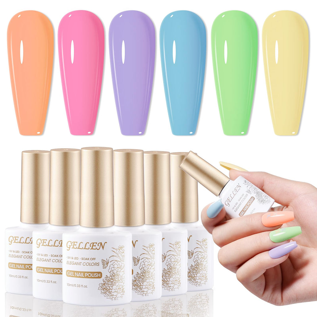 GELLEN Pastel Gel Nail Polish Set – 6 Macaron Colors (Nude to Yellow), No Wipe, 10ml