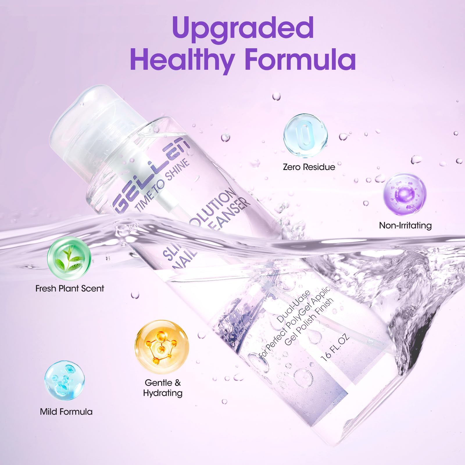 GELLEN 16oz Multi-Purpose Nail Cleanser – Pump Bottle for Nail Prep, Residue Removal & High Shine