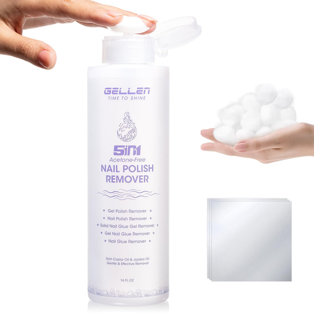 GELLEN 16 fl oz Non-Acetone Gel Nail Remover – 5-in-1 Pump Kit for Gel Polish, Glue, Glitter & Acrylic