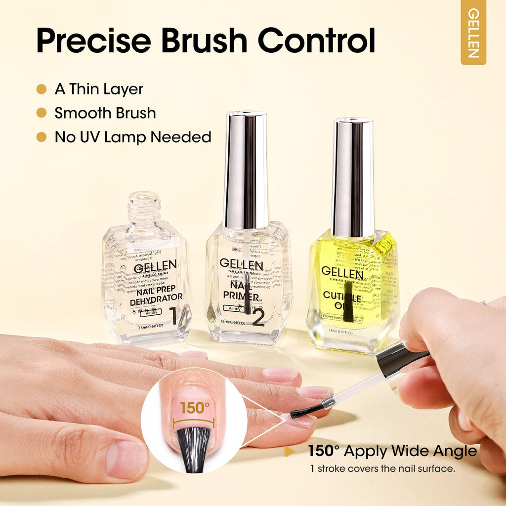 GELLEN Nail Dehydrator, Primer & Cuticle Oil 18ML – HEMA-Free Acid-Free Nail Prep Kit for Gel Polish & Acrylics