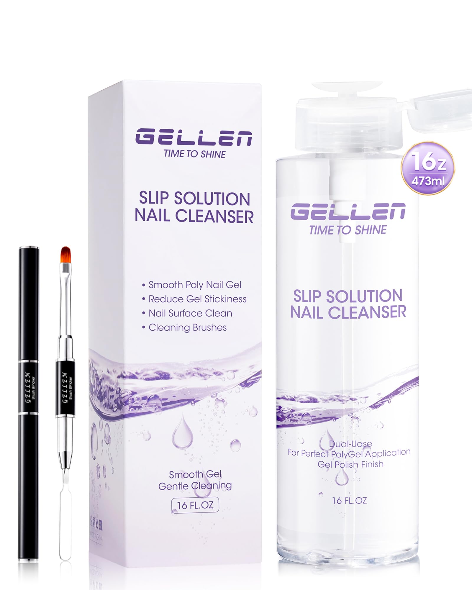 GELLEN 473ml Slip Solution for Polygel Nails with Pump Bottle – Nail Brush Included