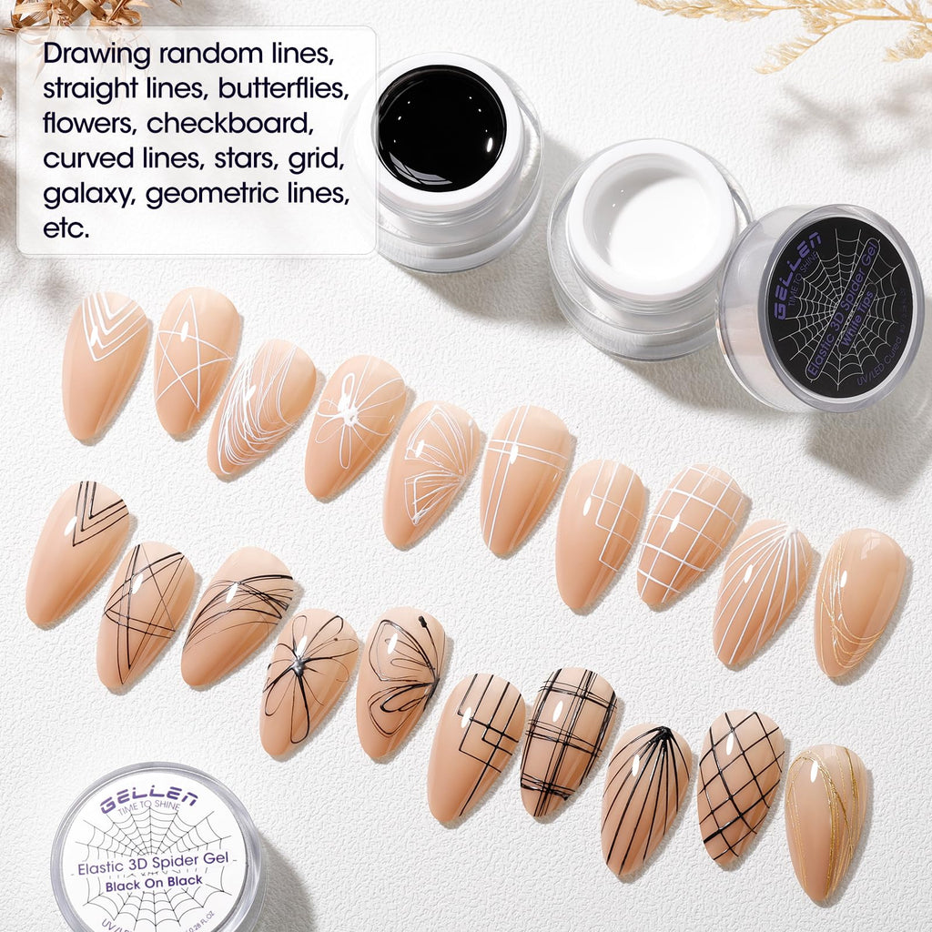 GELLEN Spider Gel for Nails – Classic Black & White Nail Art, Elastic, UV/LED Cured