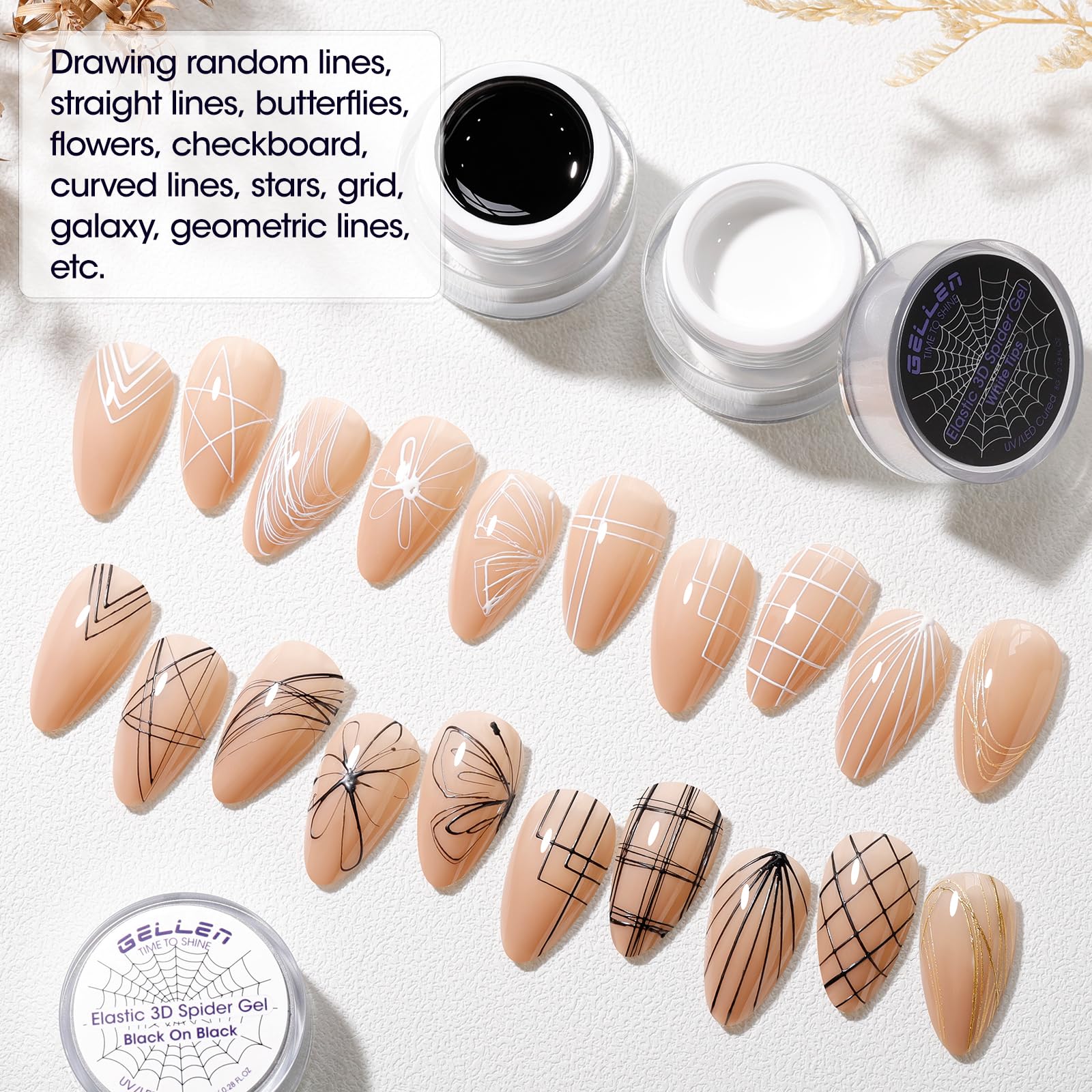 GELLEN Spider Gel for Nails – Classic Black & White Nail Art, Elastic, UV/LED Cured