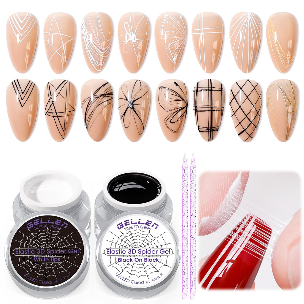 GELLEN Spider Gel for Nails – Classic Black & White Nail Art, Elastic, UV/LED Cured